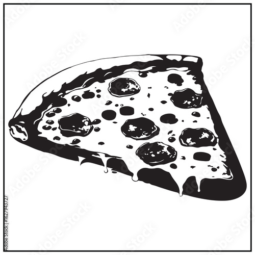Vector art of a slice of pizza with pepperoni and cheese isolated on white background