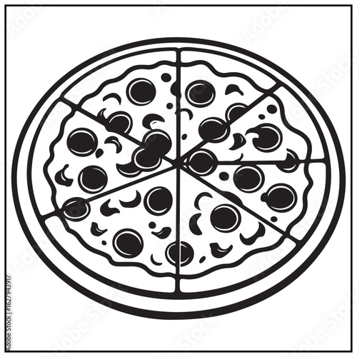 Vector art of a whole pizza with pepperoni and cheese isolated on white background