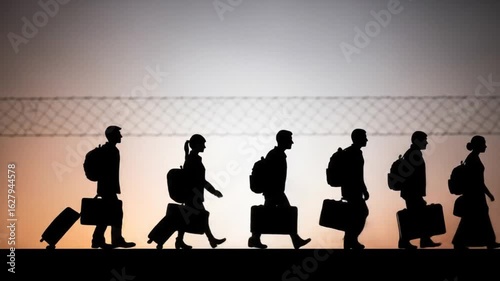 Silhouette people walking migration concept