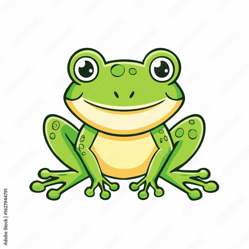 Obraz premium Cartoon Frog Illustration with Big Eyes and a Friendly Smile Isolated on White Background