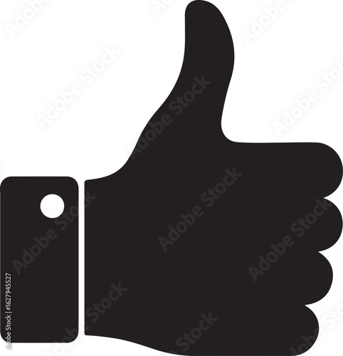 Thumbs up review icon in silhouette white background.