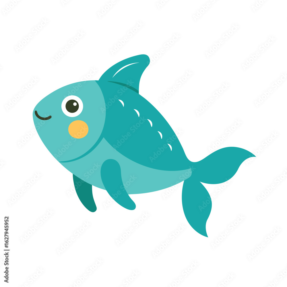 Fototapeta premium cute fish at the sea doodle style on white 