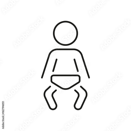 Baby With Diaper Line Icon. Infant Care Restroom Sign for Public Changing Facilities and Family Rooms Outline Symbol. WC Line Icon for Baby. Editable Stroke. Isolated Vector Illustration