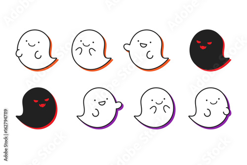 シンプルなおばけのベクターイラスト素材セット