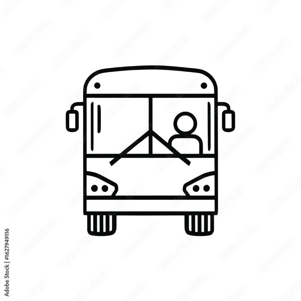 Front View Bus Icon Outline Illustration