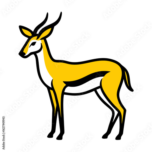 Stylized illustration of a gazelle standing, isolated on white background