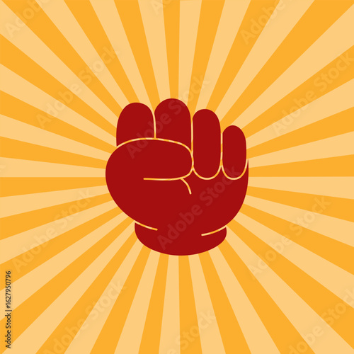 
Raised fist on sunburst background symbolizing power and protest