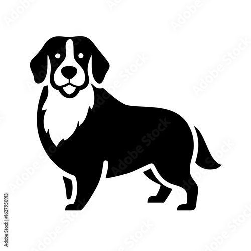 Black and white illustration of a bernese mountain dog isolated on white background