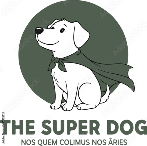 Cartoon illustration of The Super Dog logo on white background
