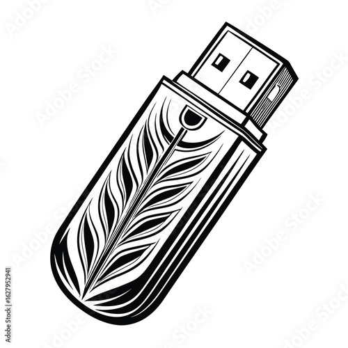 Angled USB flash drive with feather design storage
