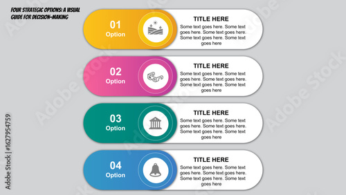 Editable 4-option infographic template with circular icons and colorful rounded segments – ideal for PowerPoint slides, presentation layouts, business comparison, choices, or step-by-step process