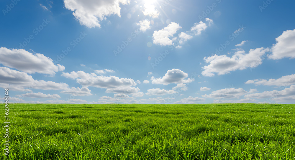 Fototapeta premium Green Meadow under Blue Sky
