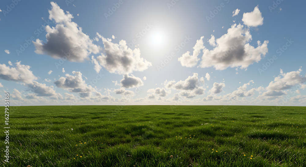 Obraz premium Green Meadow under Blue Sky