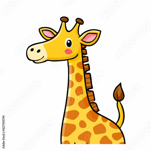 Adorable cartoon giraffe with a charming smile isolated on a white background