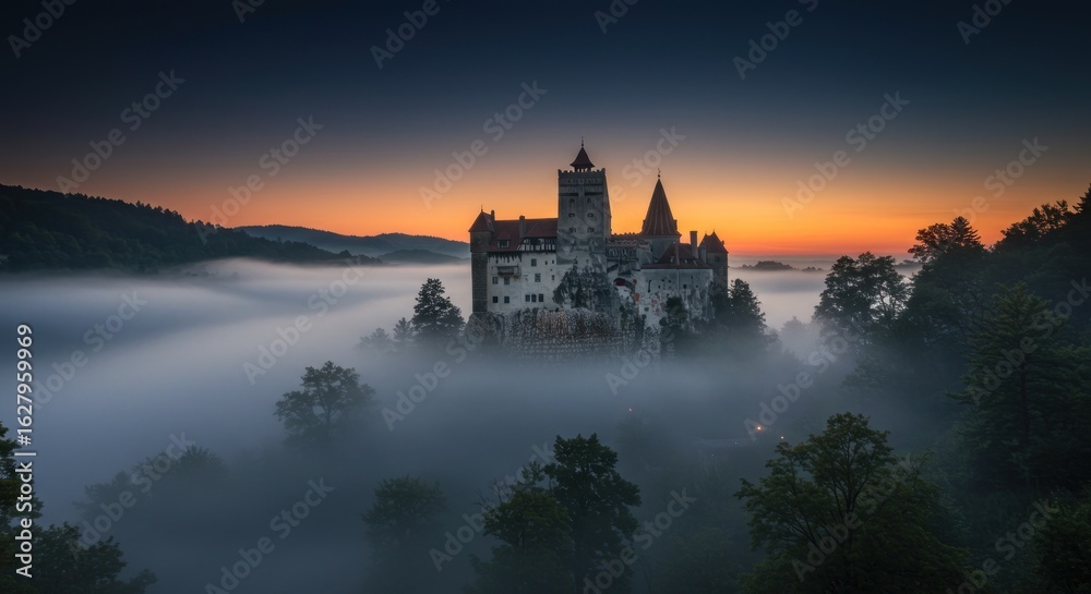 Obraz premium Misty Castle Sunrise