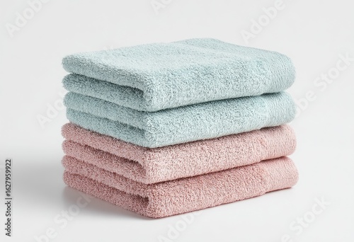 Stacked light teal and rose towels