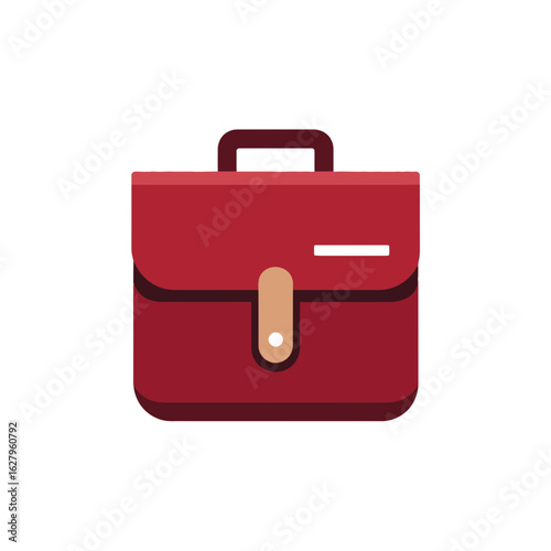 Illustrated dark red briefcase with a handle and buckle closure against a white backdrop, concept for business portfolio, professional accessories and office essentials