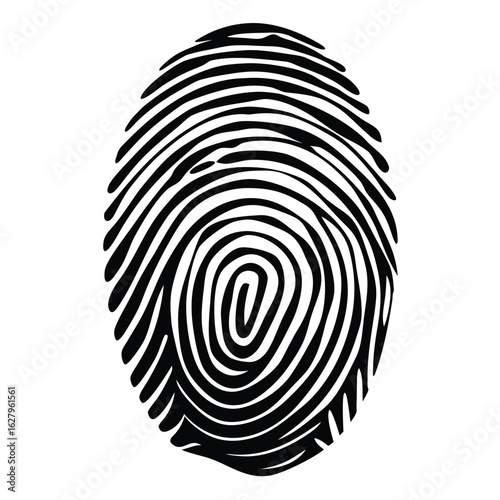 Detailed black fingerprint graphic on white background