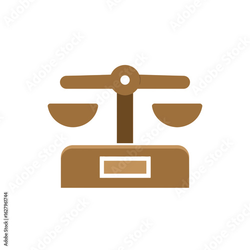 Icon illustration of a balanced scale with two pans, concept for legal representation, financial equilibrium and judicial assessment
