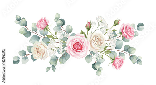 Vector Minimalist Floral SVG Illustration with Soft Pink and White Roses in Modern Flat Style for Digital and Print Design