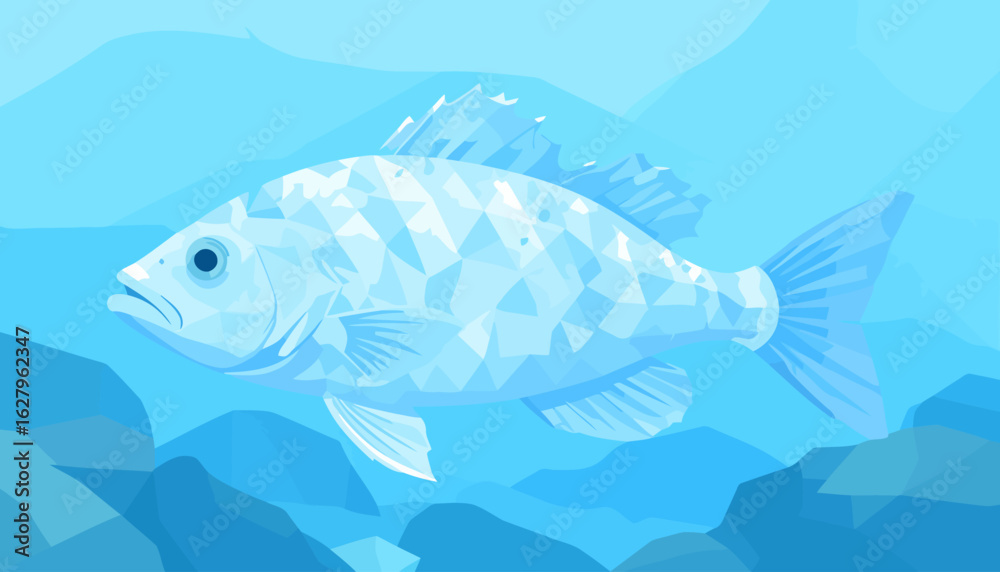 Fototapeta premium A stylized blue fish with a unique geometric crystalline body pattern.