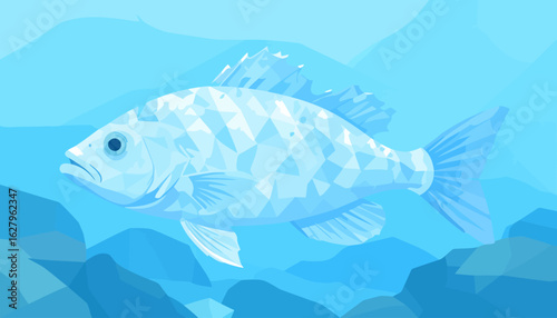 A stylized blue fish with a unique geometric crystalline body pattern.