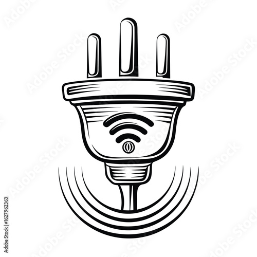 Electric Plug with Wi- Fi Symbol and Waves Keywords: electric plug, Wi- Fi, wireless, connection