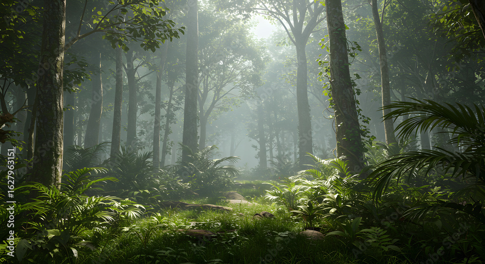 Fototapeta premium Tropical Jungle with Morning Mist