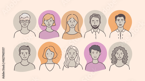Minimalist hand-drawn diverse people portraits collection