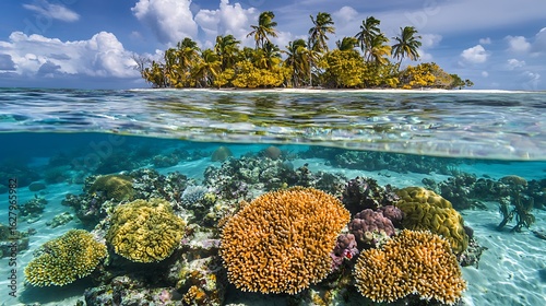 Tropical island with vibrant coral reef