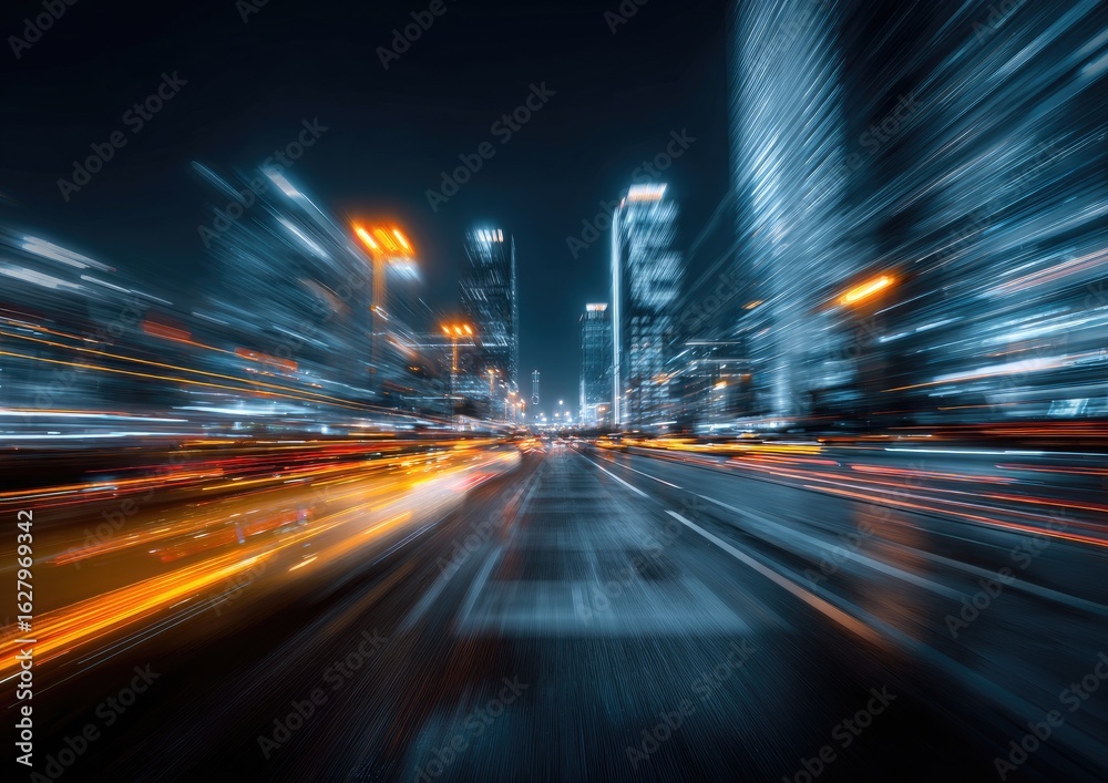 Naklejka premium Night city highway, motion blur