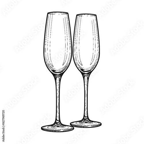Champagne flutes in vintage style representing celebration and toast  