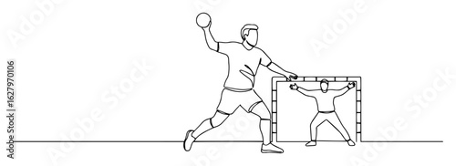continuous line soccer goalkeeper celebrating save vector illustration