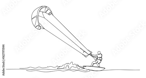 kitesurfing athlete vector line drawing