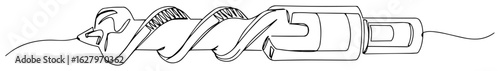 continuous one line drawing of a long auger drill bit