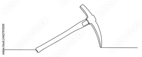 continuous line pickaxe mining tool vector illustration