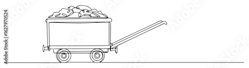 continuous line mine cart full of ore vector illustration