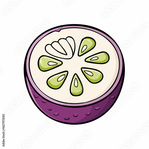 Illustrative Slice of a Purple Passion Fruit Displaying its Interior Structure