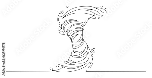 continuous one line drawing of a water vortex or whirlpool