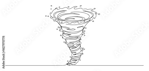 continuous one line drawing of a powerful tornado vortex