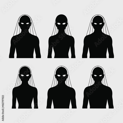 Six Black Silhouettes of Figures Wearing Veils person