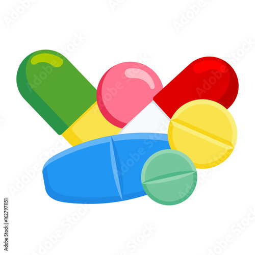 colorful medicine pills isolated illustration 