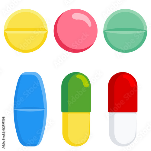 set of colorful medicine pills illustration 