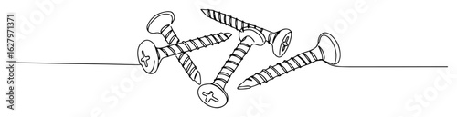 continuous line scattered screws hardware vector illustration