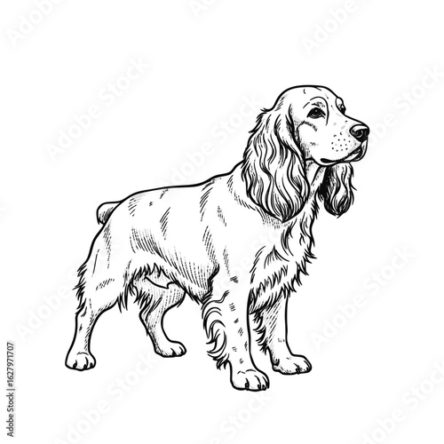 English Cocker Spaniel dog illustration, monochrome, for pet lovers