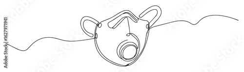 one single line drawing of a protective dust mask with breathing valve