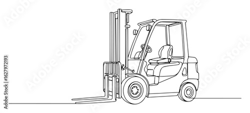 industrial forklift lifting load line art vector