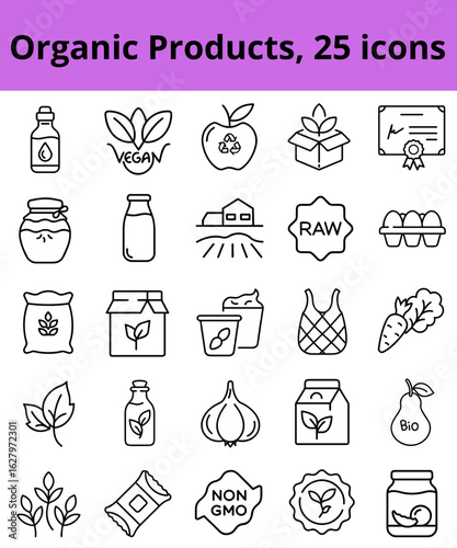 Organic product icons in minimal style on white background  