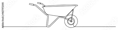 continuous one line drawing of a garden wheelbarrow