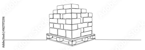 continuous one line drawing of stacked bricks on a pallet